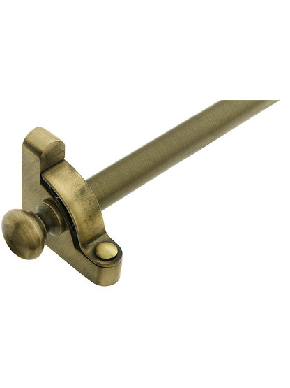 28 1/2 inch Heritage Round Tip Stair Rod - 1/2 inch Diameter Brass With Standard Brackets in Antique Brass.